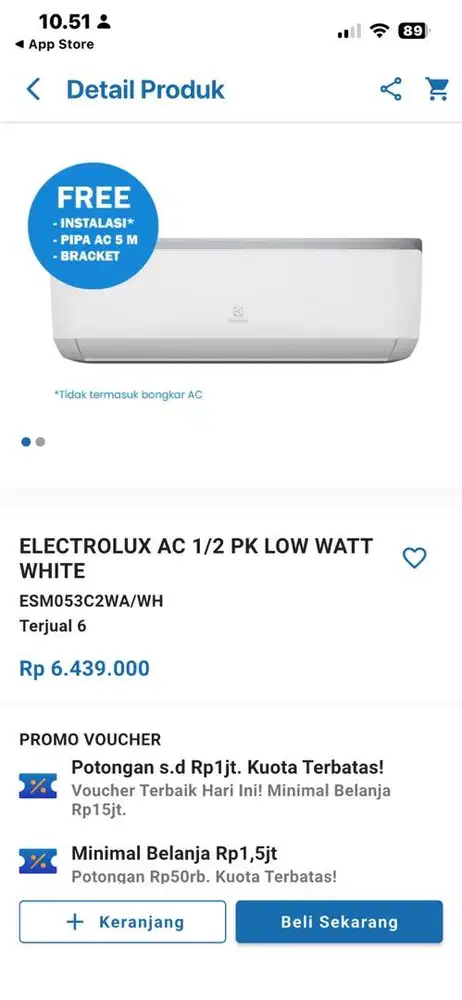 AC ELECTRULUX 1/2 PK LOW WATT WHITE
