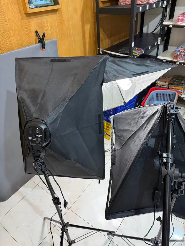 Foto Studio Softbox Lighting Socket 4 lampu studio stand