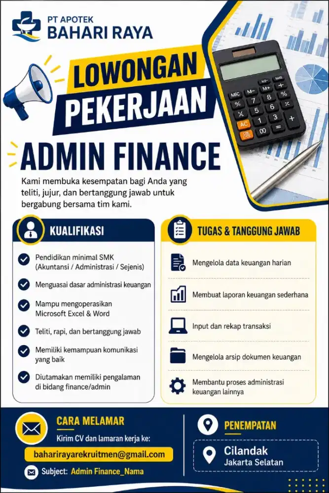 Dibutuhkan segera admin finance