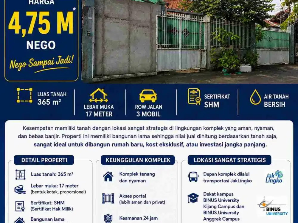 Jual cepat! Rumah hitung tanah dalam komplek migas dekat binus syahdan jakarta barat