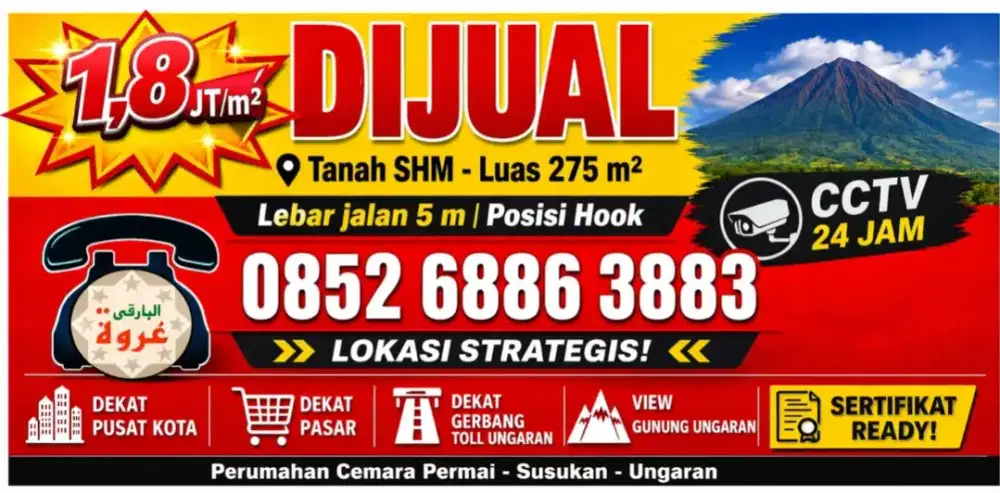 Kavling Cluster - Perumahan Cemara Permai Ungaran SHM 275 m² 1,8 jt/m²