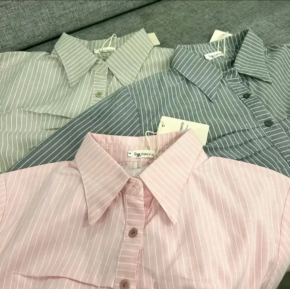 Stripe Shirt Curve Line Top - by.raera