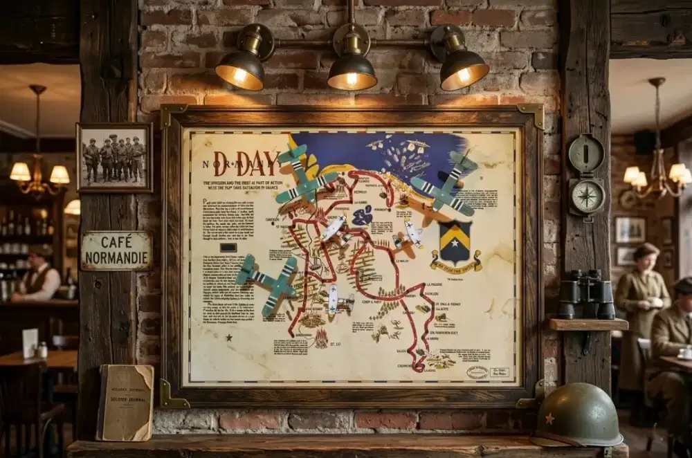 Dekorasi map D day tema perang dunia hiasan cafe kamar vintage antik