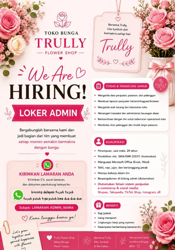 Lowongan kerja admin toko bunga