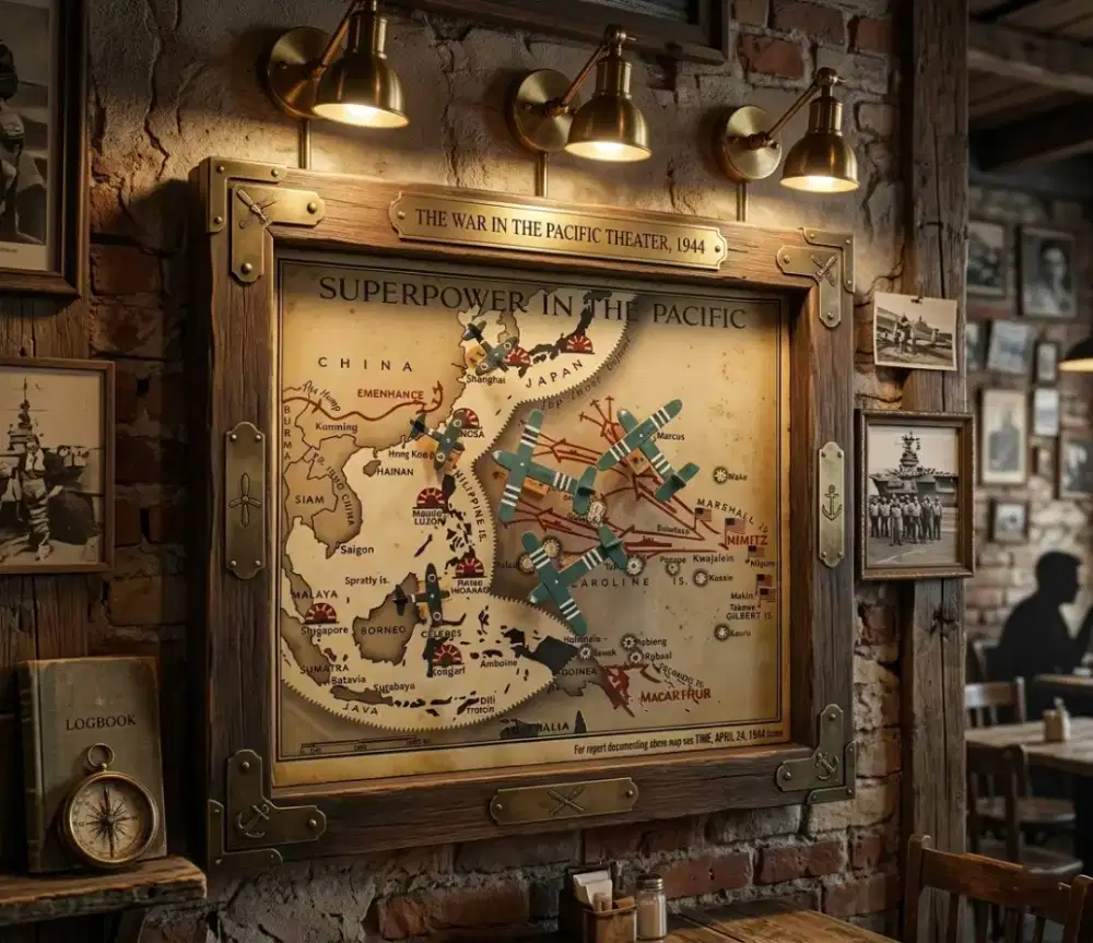 Dekorasi map D Day WW2 serangan pesawat hiasan vintage antik lawas