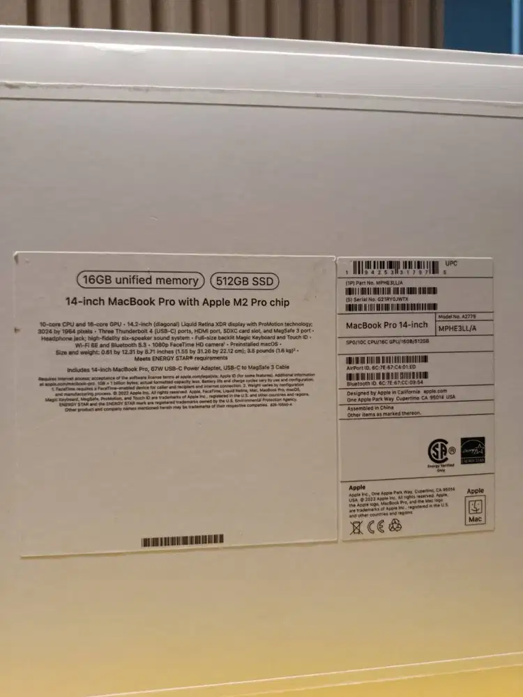 MacbookPro M2 Prochip SSD 512/ 16GB