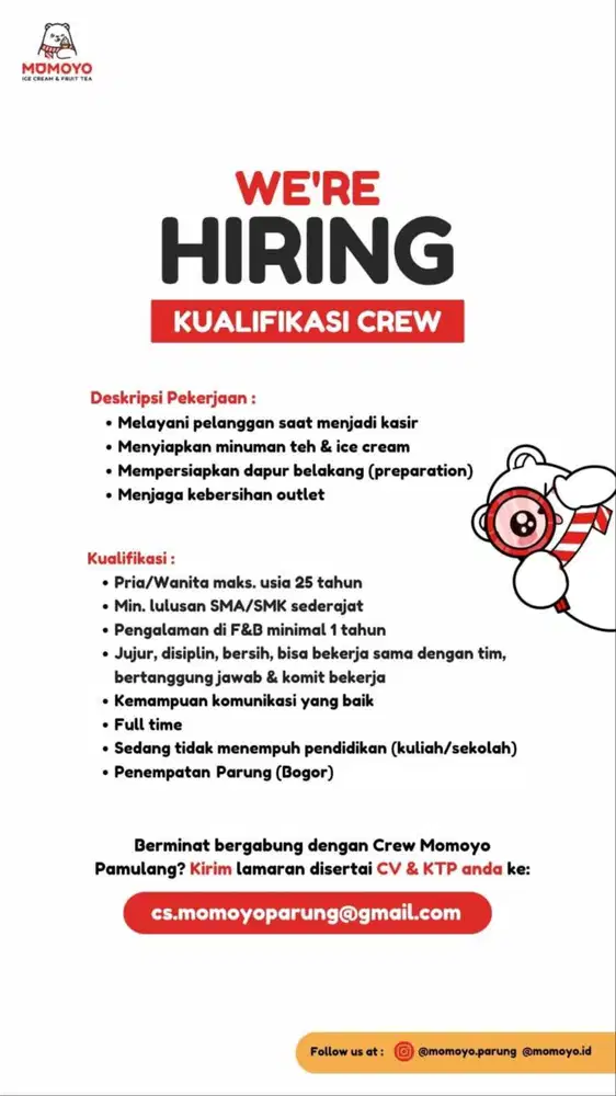 Momoyo Crew Store / Barista (Parung)