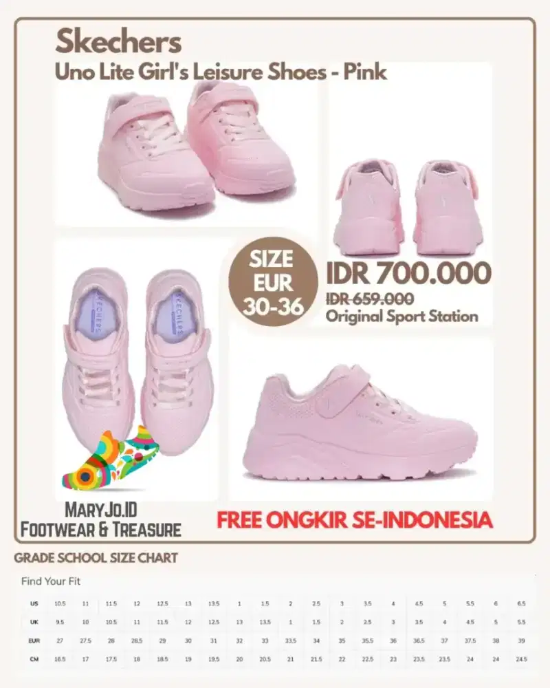 Skechers Uno Lite Girl's Lifestyle Shoes - Pink  : Size 30-36
