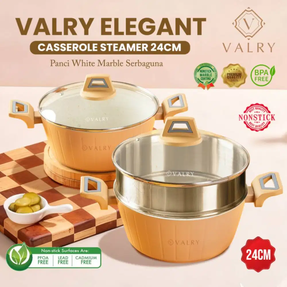 Elegant Casserole Kukusan 24 cm Panci Soup Pot Non Stick Tutup Kaca
