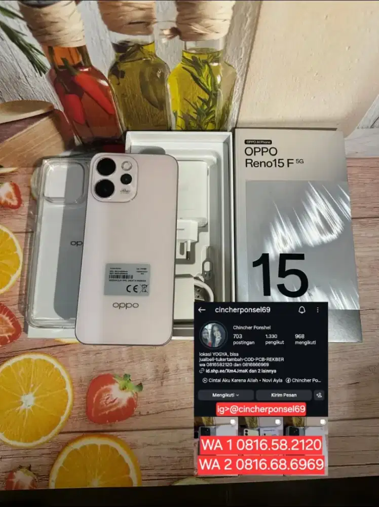 Jual hp likenew Oppo Reno 15F 5G 12/256 buka box garansi belum aktif