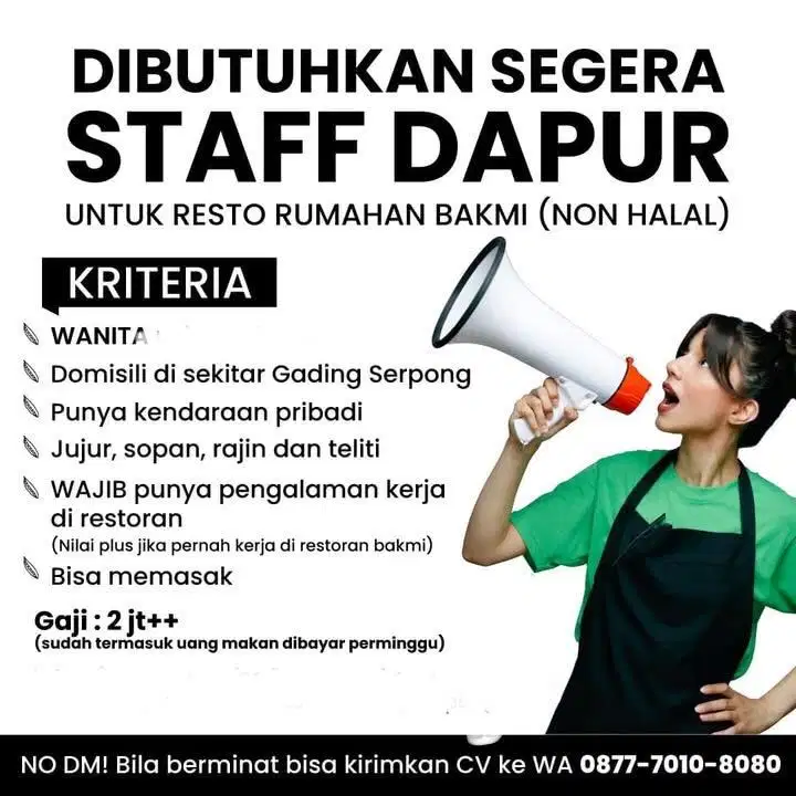STAFF DAPUR RESTO NON HALAL