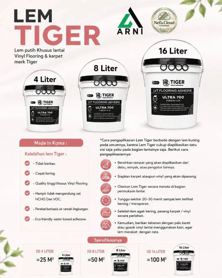 Lem Tiger Ultra 700 Premium 4L,8L,16L / Lem Putih Vinyl Flooring