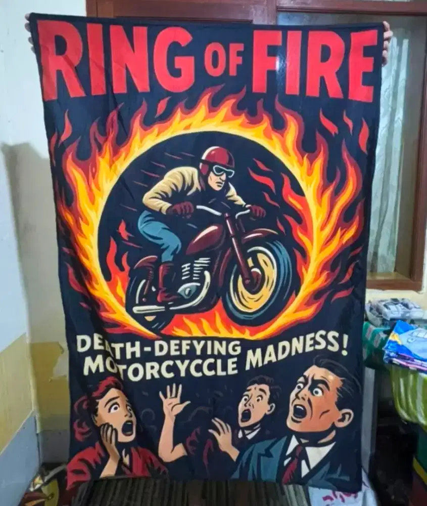 Dekorasi hiasan Banner kain sirkus sepeda motor api vintage antik