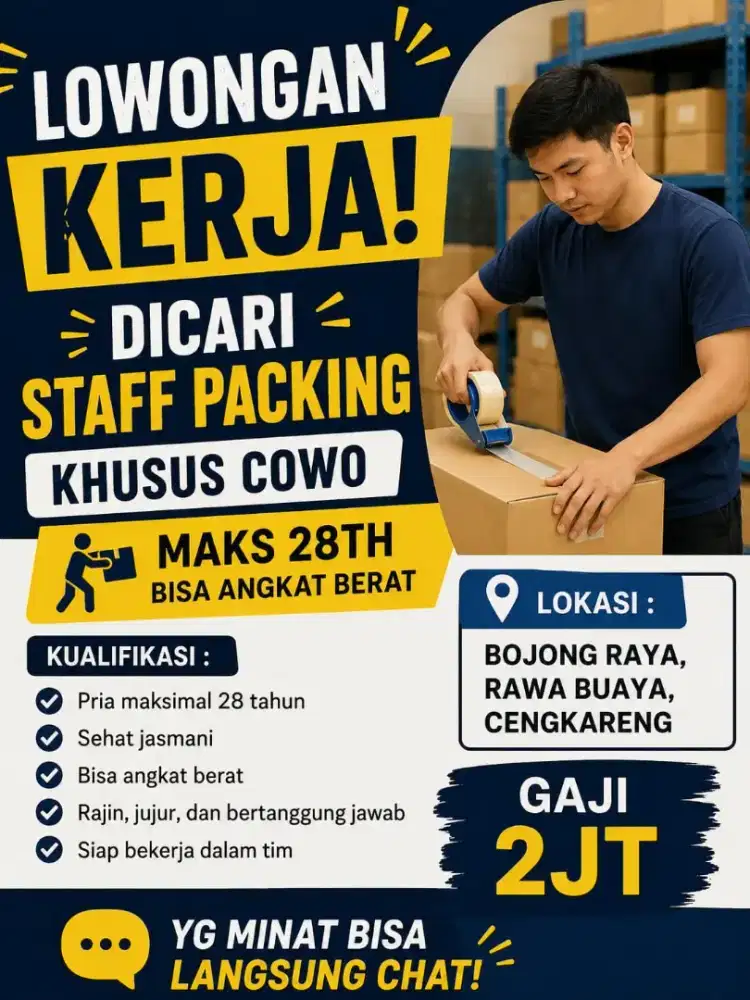 DIBUTUHKAN SEGERA STAFF PACKING KHUSUS COWOK