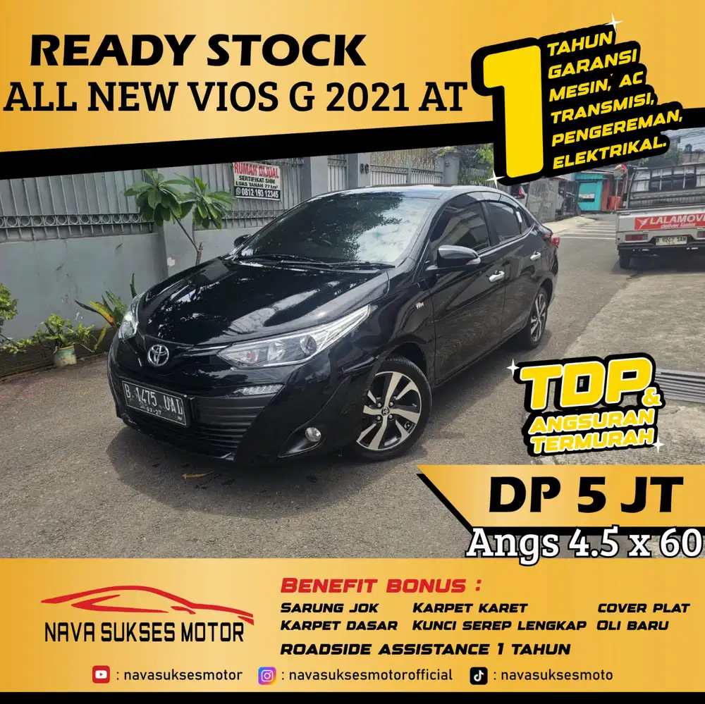 TDP 5 Jt Angs Termurah All New Vios G 2021 Matic Hitam Low Km Like New