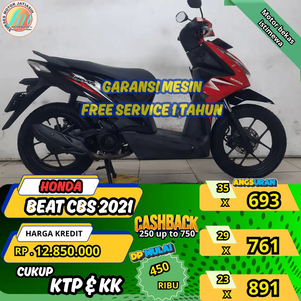 HONDA BEAT CBS 2021 DP&ANGSURAN TERMURAHSYRT KTP&KK(SUKSESMOTOR)