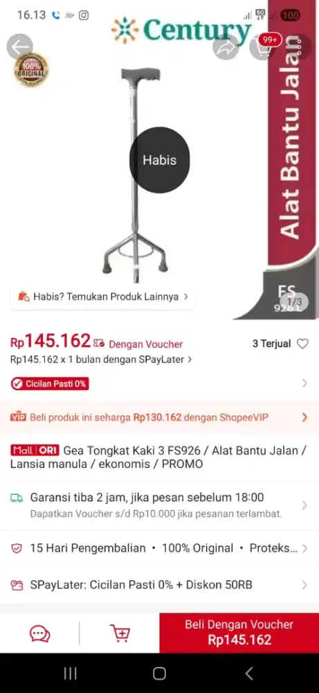 Tongkat alat bantu jalan 3 kaki