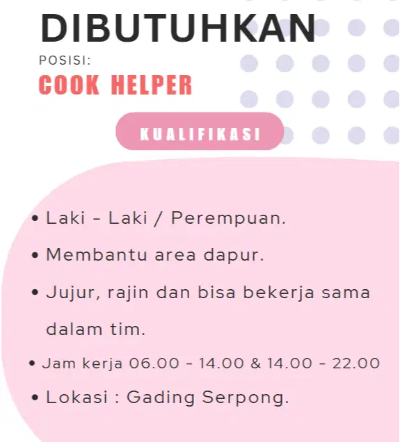 Di Butuhkan Cook Helper