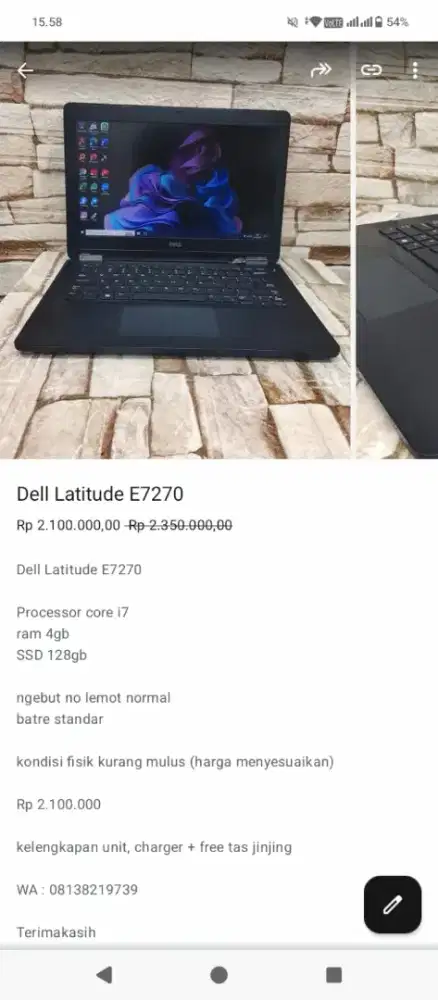 JUAL LAPTOP DELL LATITUDE E7270