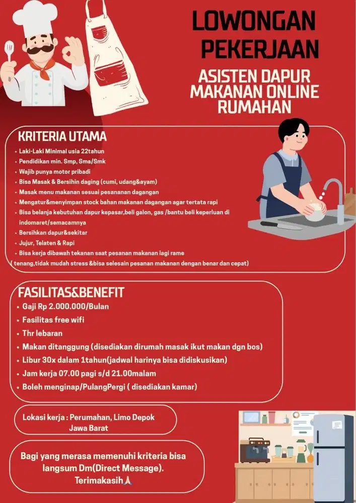 Lowongan Kerja Posisi *Asisten Dapur* UMKM Rumahan