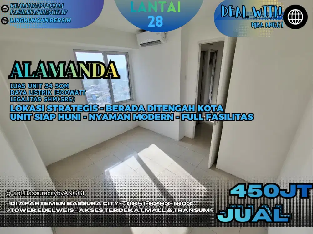 TURUN HARGA JUAL SAMPING ATAS MALL - ALAMANDA - UNFURNISHED - BASSURA CITY