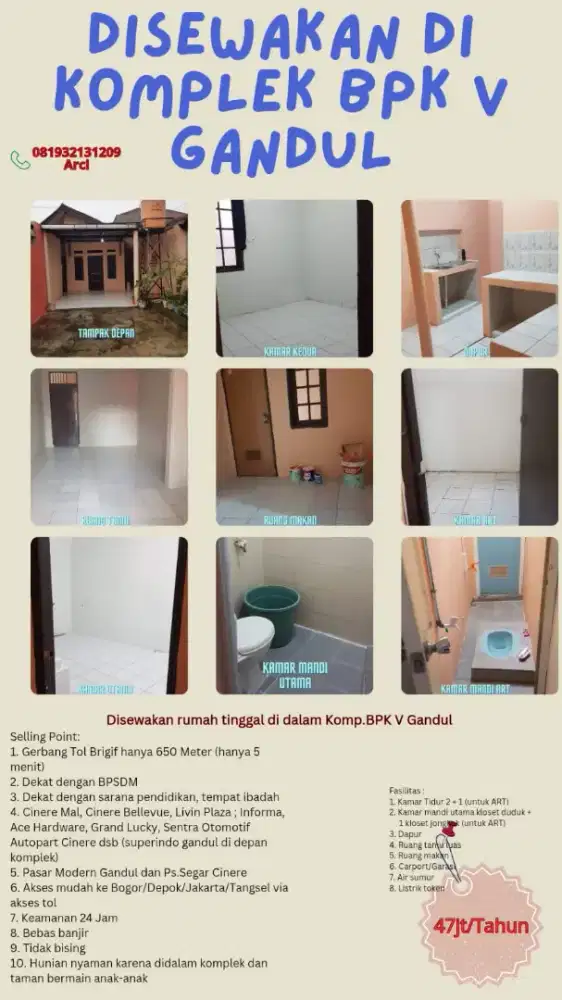 Disewakan Rumah Asri dan Nyaman Di Komp.BPK V Gandul