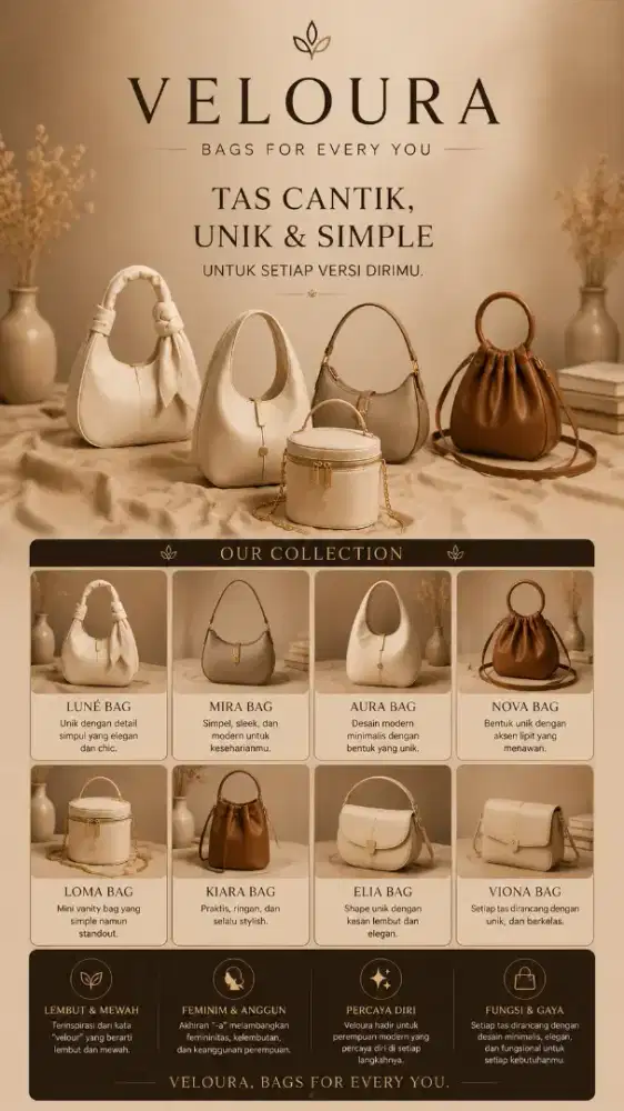 TAS WANITA VELOURA Tas wanita simple, elegan & kekinian