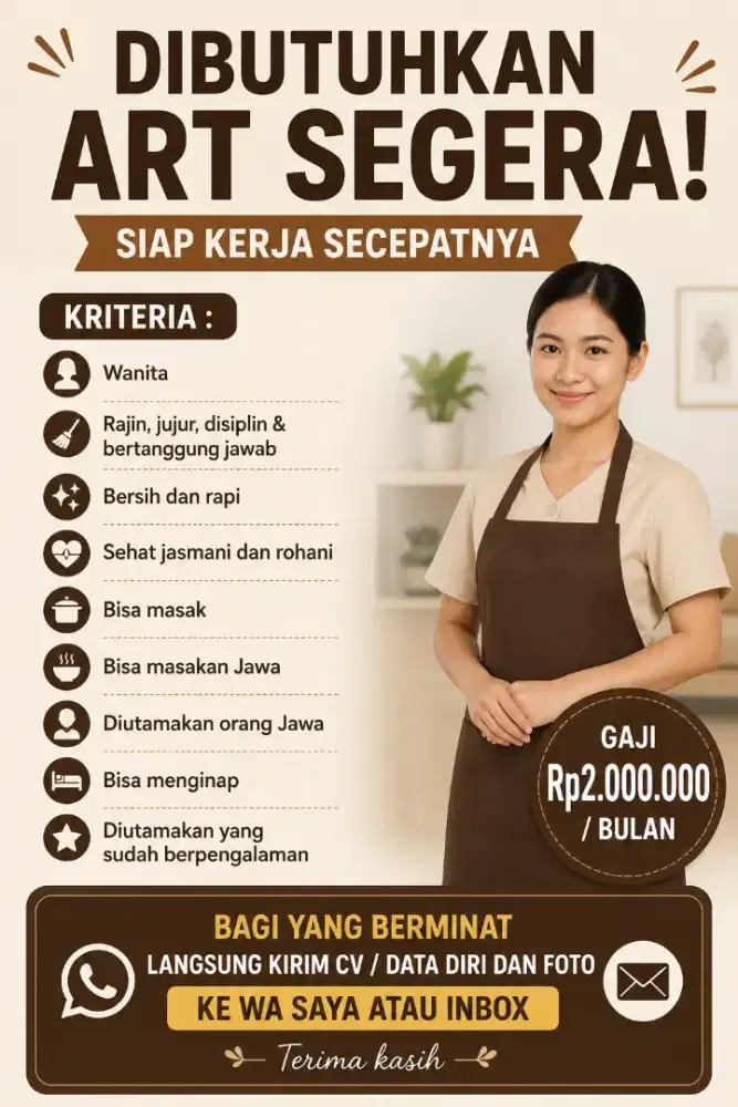 Butuh asisten rumah tangga