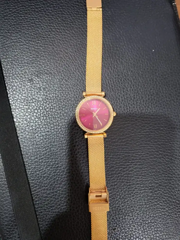 Jam fossil pink dan gold
