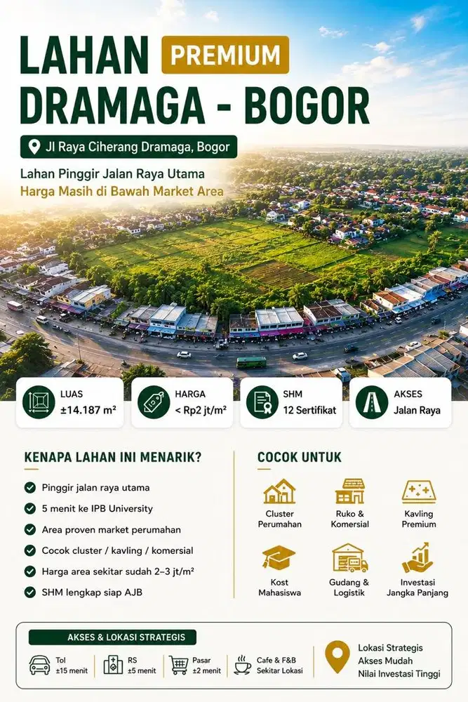 Dijual Murah Lahan Premium Pinggir Jln Lingkar Dramaga Dekat IPB