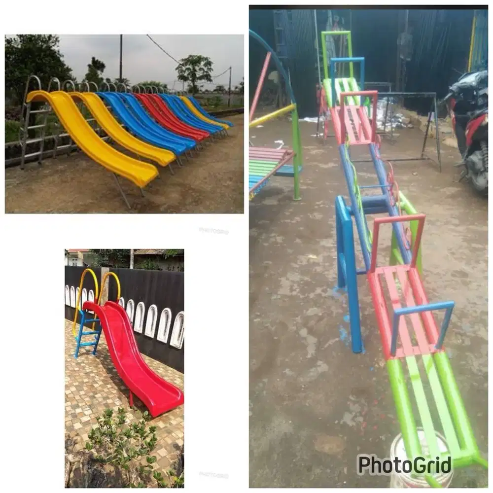 Perosotan, ayunan, jungkat jungkit, playground, mangkok putar, dll