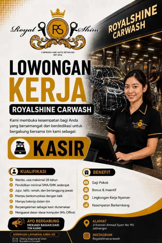 Dicari kasir untuk cuci mobil daerah jatinangor!!
