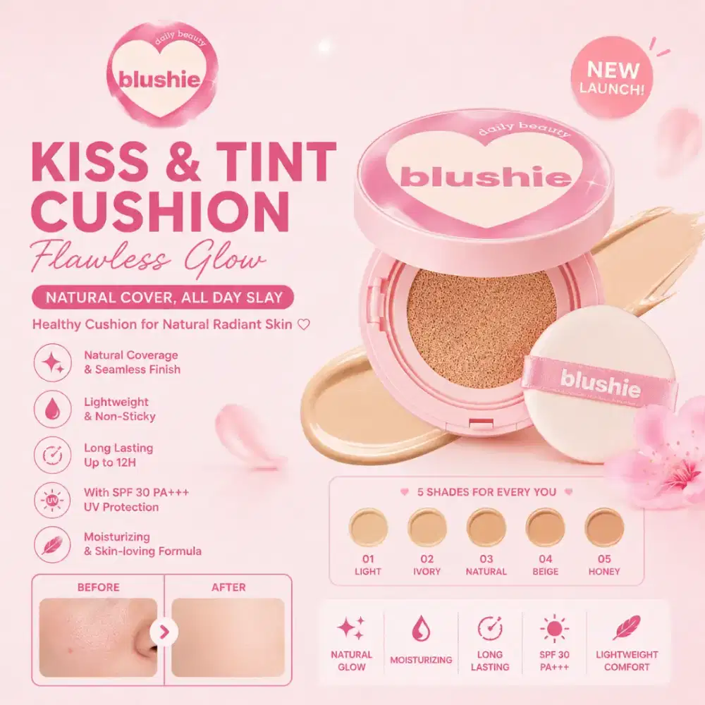 [BLUSHIE] Cushion Dewy Finish Look All Day Waterproof Tahan Lama
