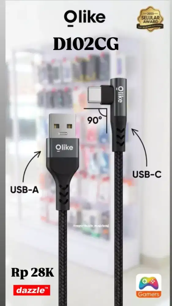 Kabel data like D102CG letter L black 1m