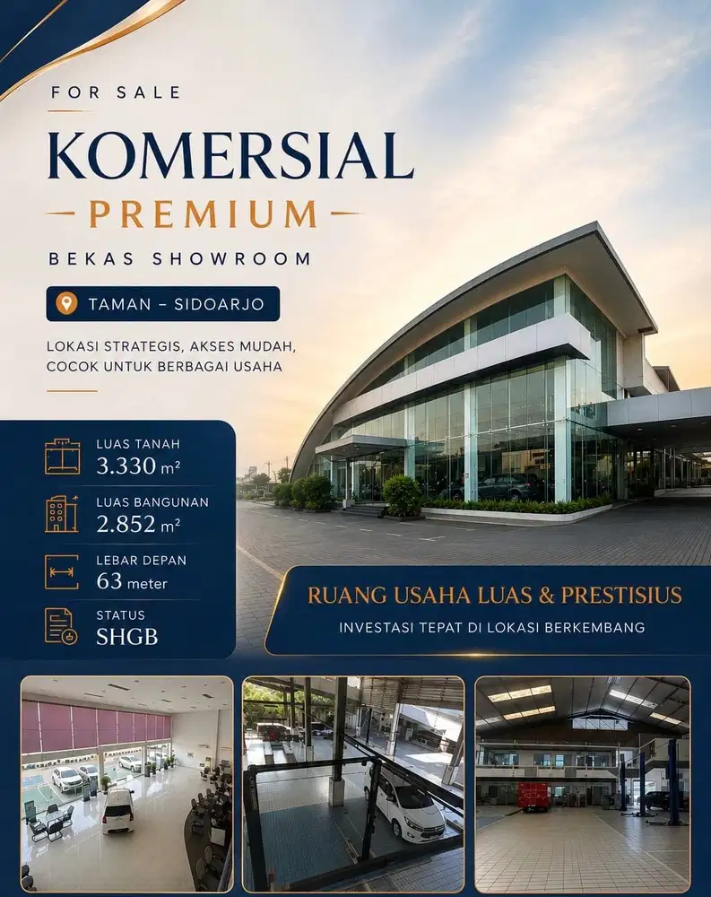 DIJUAL KOMERSIAL EX SHOWROOM SIAP PAKAI SIDOARJO! LOKASI STRATEGIS POL
