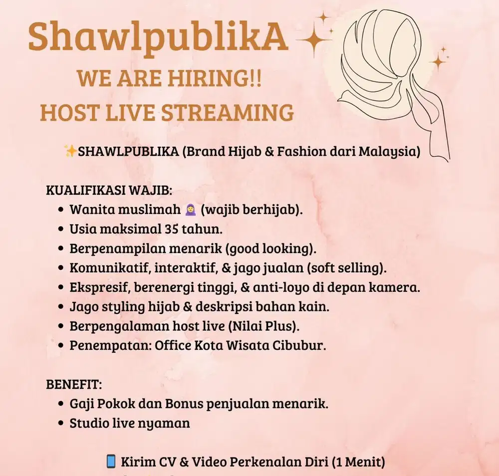 We Are Hiring!! Host Live Streaming dengan gaji menarik dan bonus