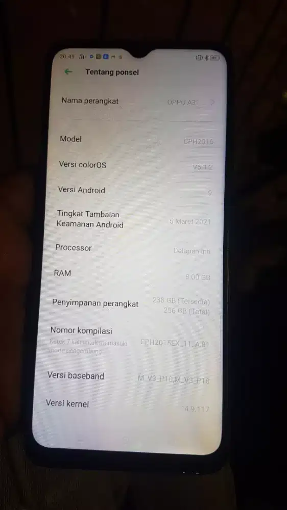 Oppo A31 RAM 8/256 MINUS DIKIT