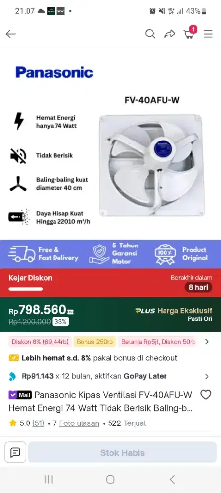 Exhaust Fan ukuran 45 cm