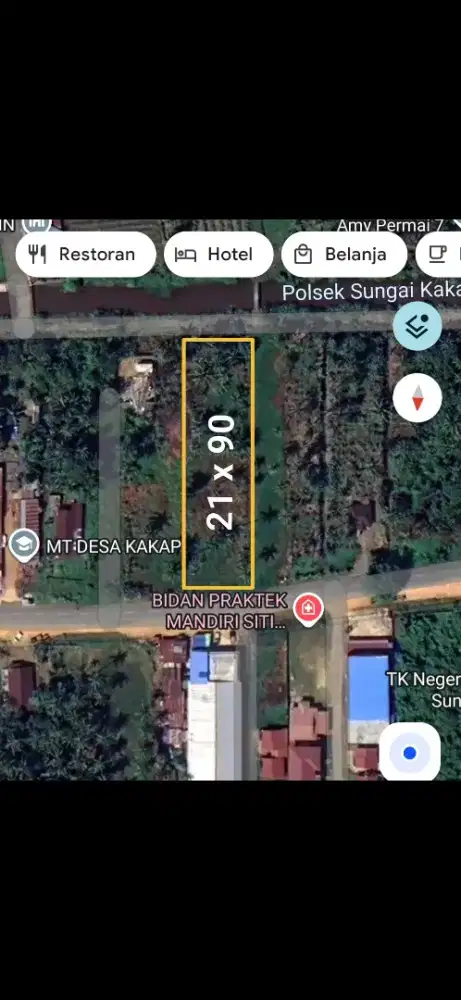 Tanah tepi jalan raya kakap pal 9 ukuran 21 x 90