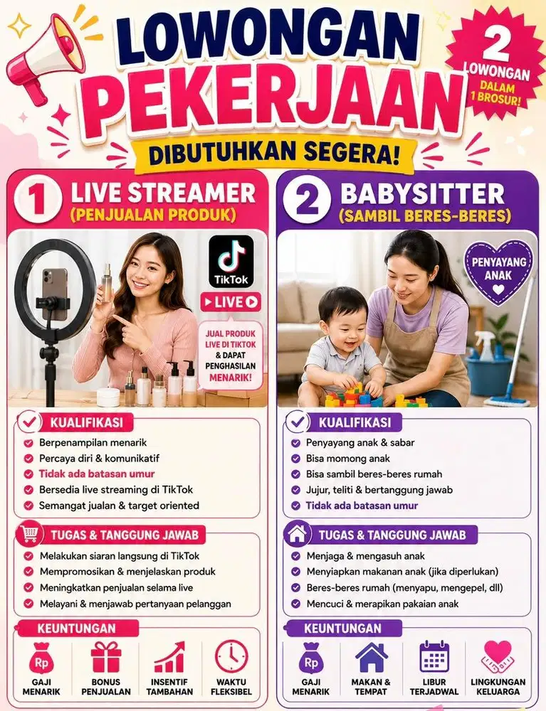 LOWONGAN PEKERJAAN BEBY SITER SAMBIL beberes DAN LIVE STREAMING PRODAK