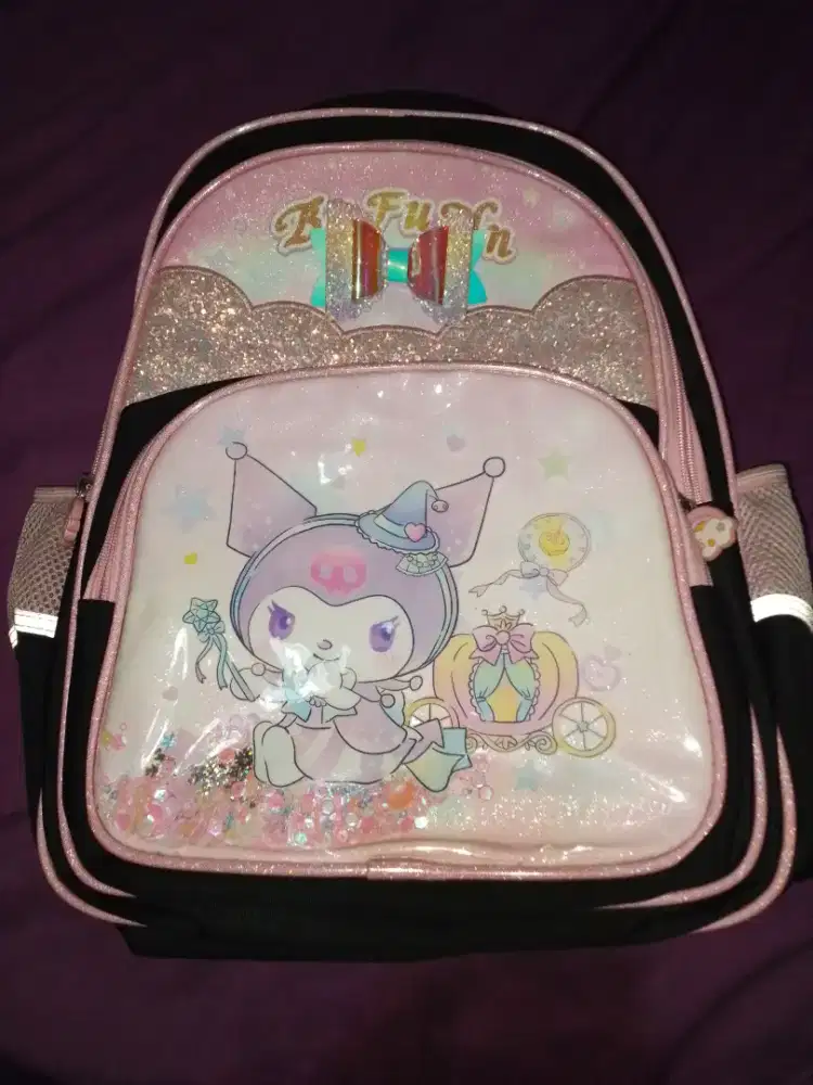 Tas Sekolah TK SD Kuromi Anak Perempuan Pink Hitam Sanrio 35x40
