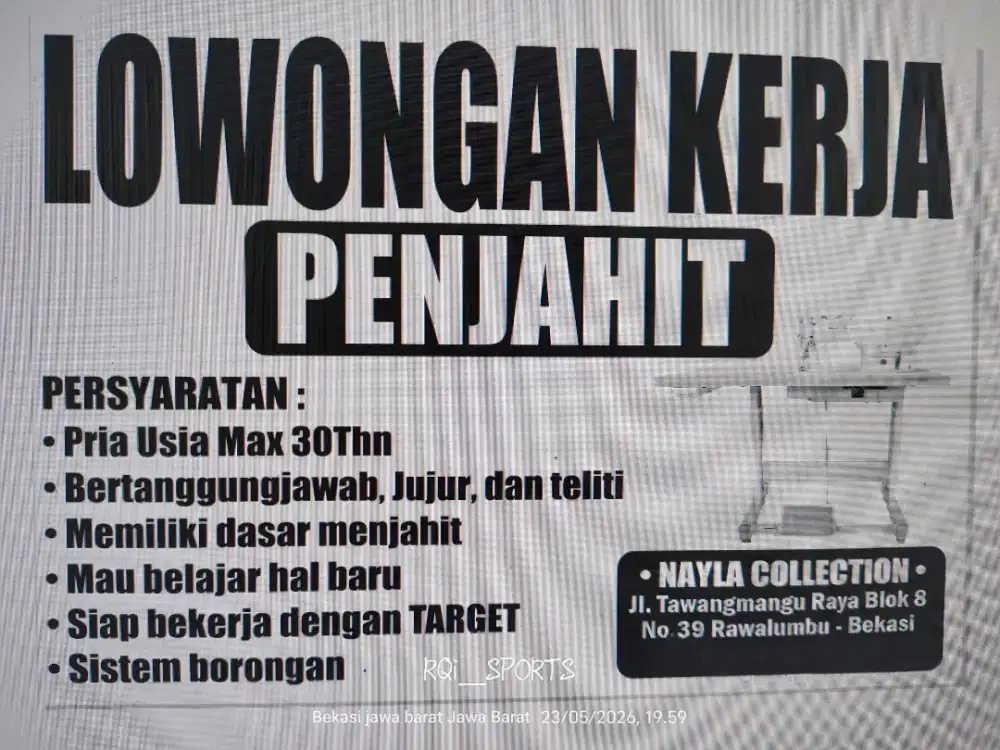 Loker penjahit borongan