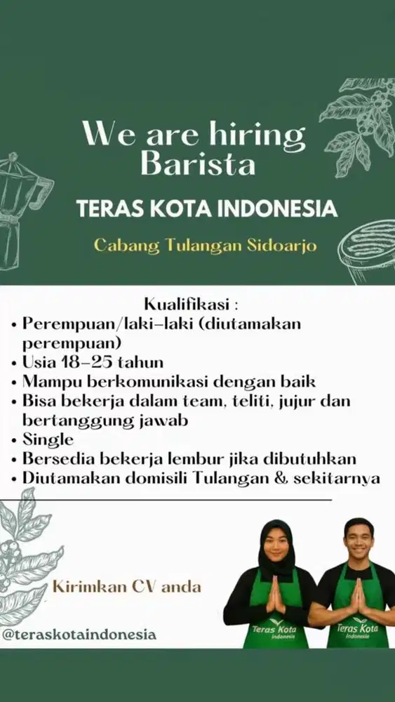 Lowongan Kerja Barista Teras Kota Indonesia Tulangan Sidoarjo