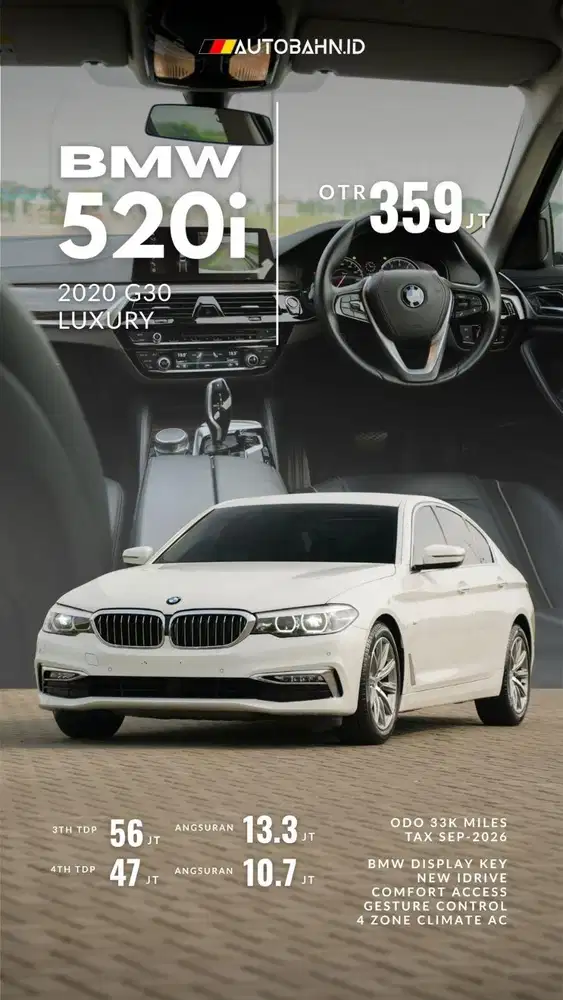 Low Odo! BMW 520i Luxury White 2020 Warranty 1th! 330i x3 c200