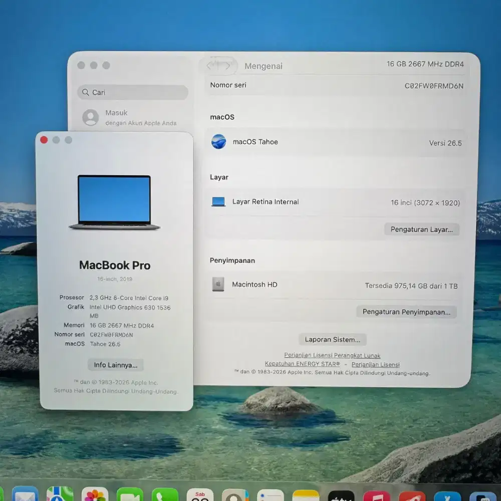 Macbook Pro 2019 Core I9 layar 16 Inch Ram 16 Ssd 1 Tb Space Grey