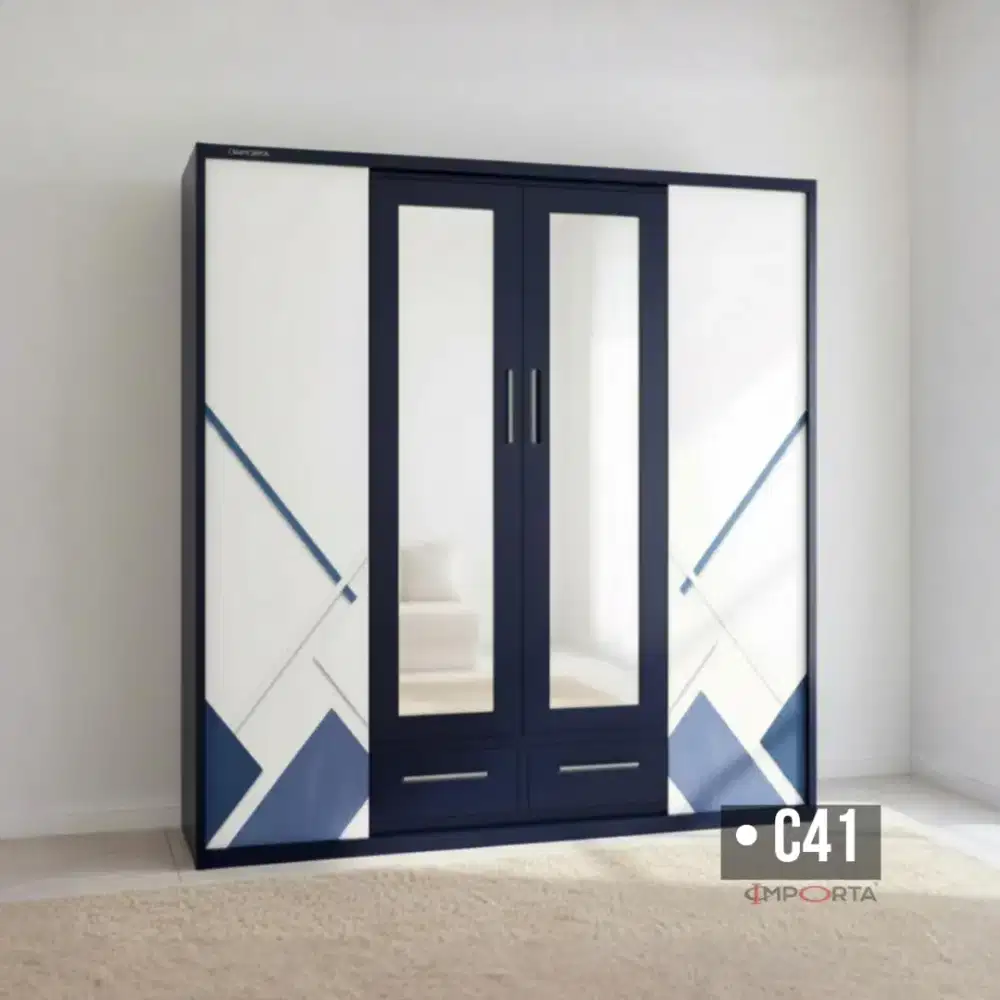 Lemari Pakaian Besi 4 Pintu Sliding + Ayun + Laci Importa M04 DM