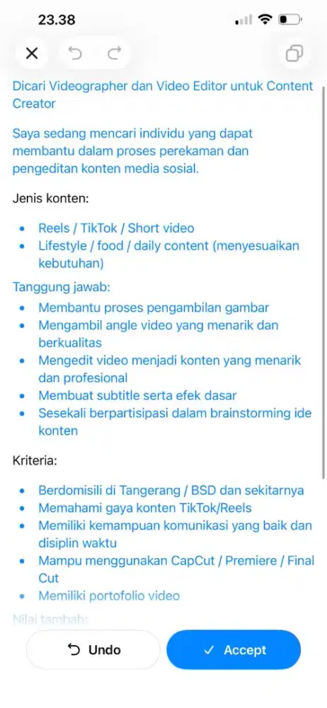 Lowongan Content Creator Team