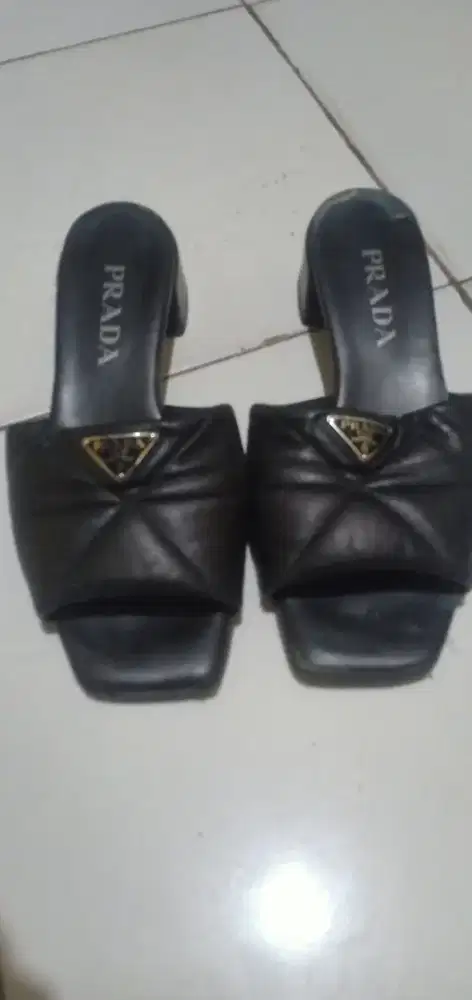 Prada Sandal Flat with Triangle Metal Logo Black