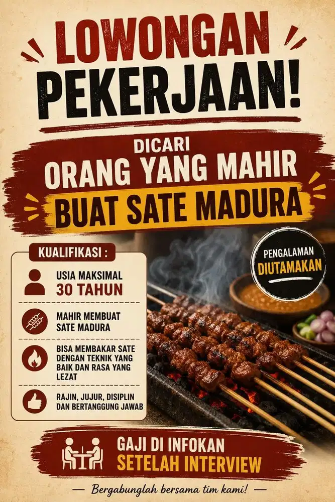 Loker penjual dan pembuat sate madura