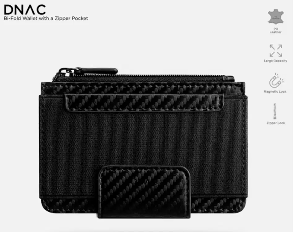 DNAC Bifold Wallet with Zipper Pocket and Elastic Card Slot